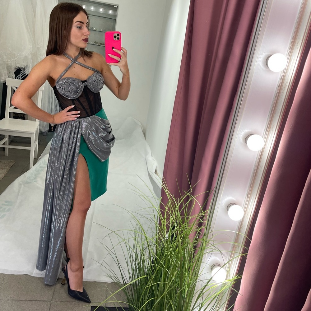 S.I.N. Brand designer dress new collection, corset like , xs size ,silver